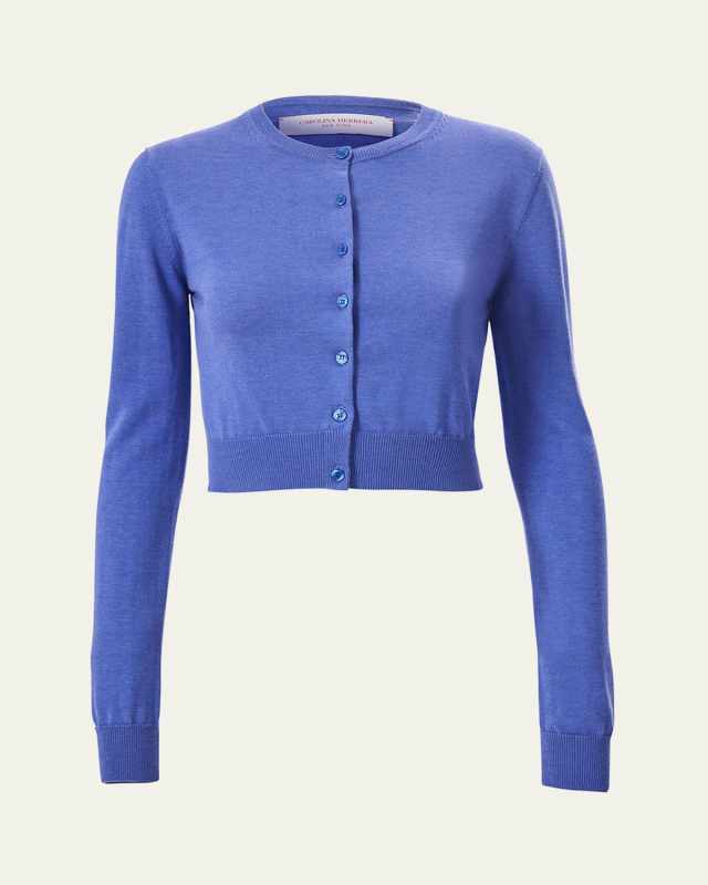 Long-Sleeve Silk-Cotton Crop Cardigan